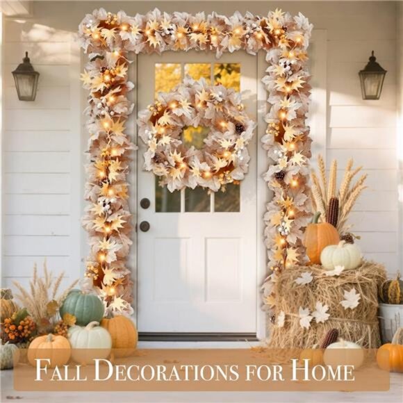 Timer - Fall Garland Fall Decorations for Home, 6Ft Pre-Lit Real Touch Maples - Picture 6 of 7